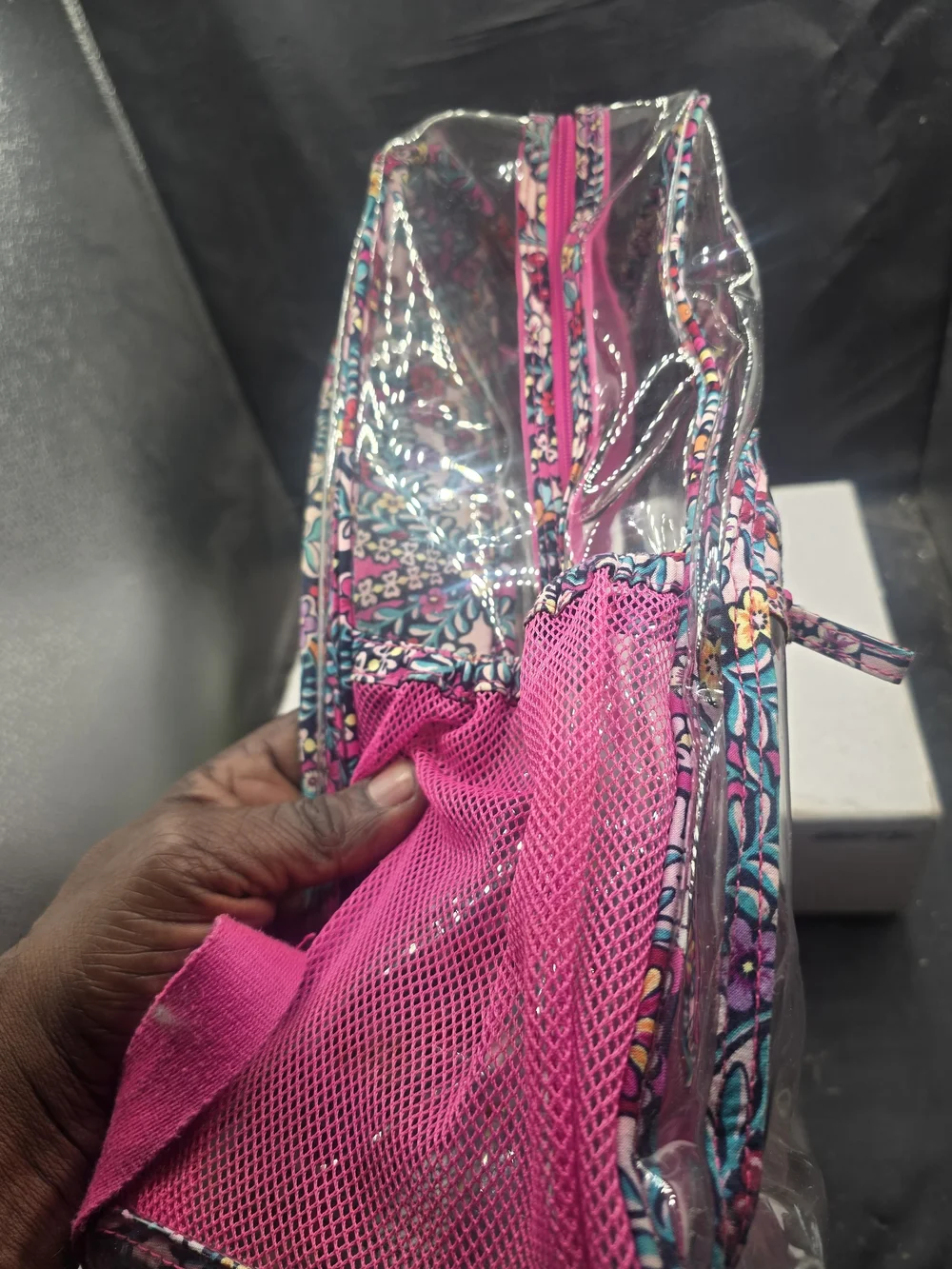 Vera Bradley Clear Backpack with Hot Pink Floral Trim